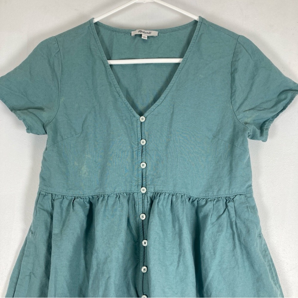 Madewell Mini Dress Babydoll Womens XS Green Alexandra Button Front Cottagecore - Picture 2 of 15